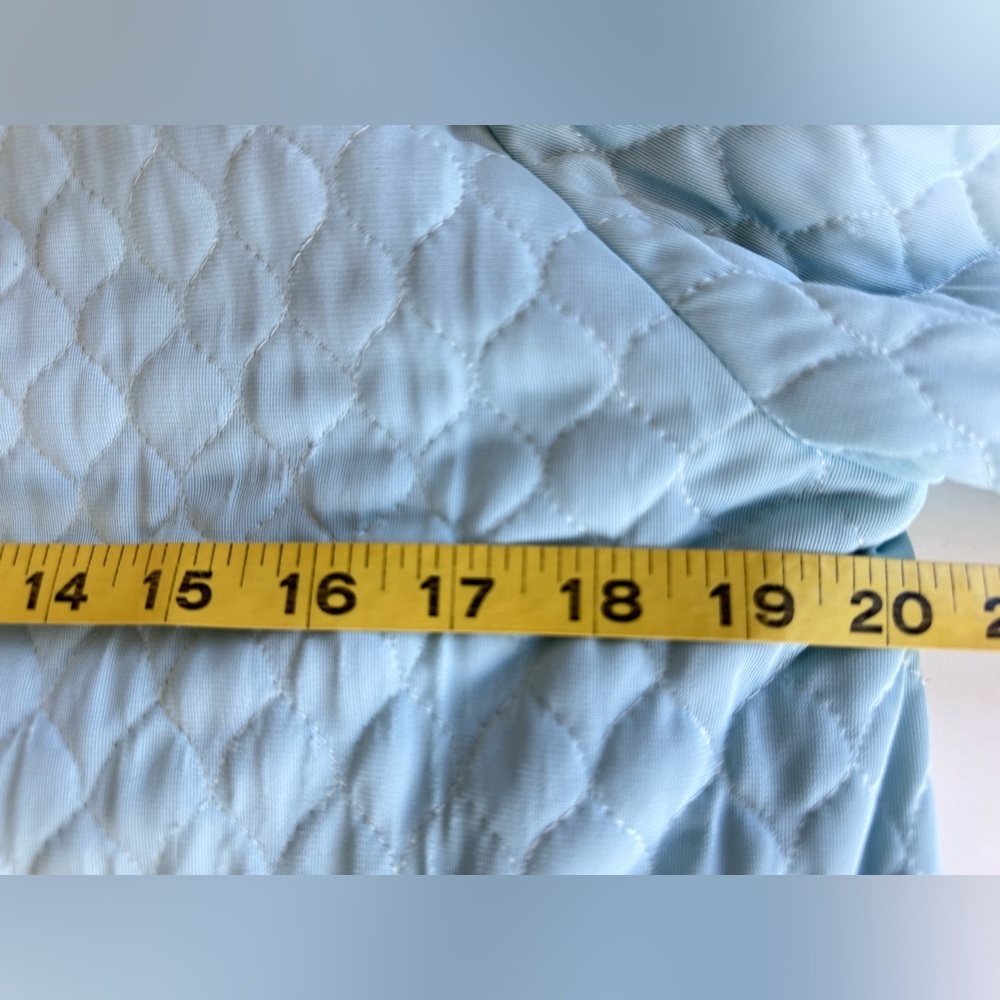 Vintage 70s Flobert Edwardian Baby Blue Bling Quilt Mod Long Robe House Coat - Picture 13 of 16